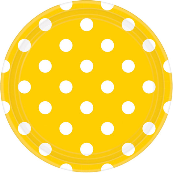 Dots Round Paper Plates Yellow Sunshine 17cm - 8Pk