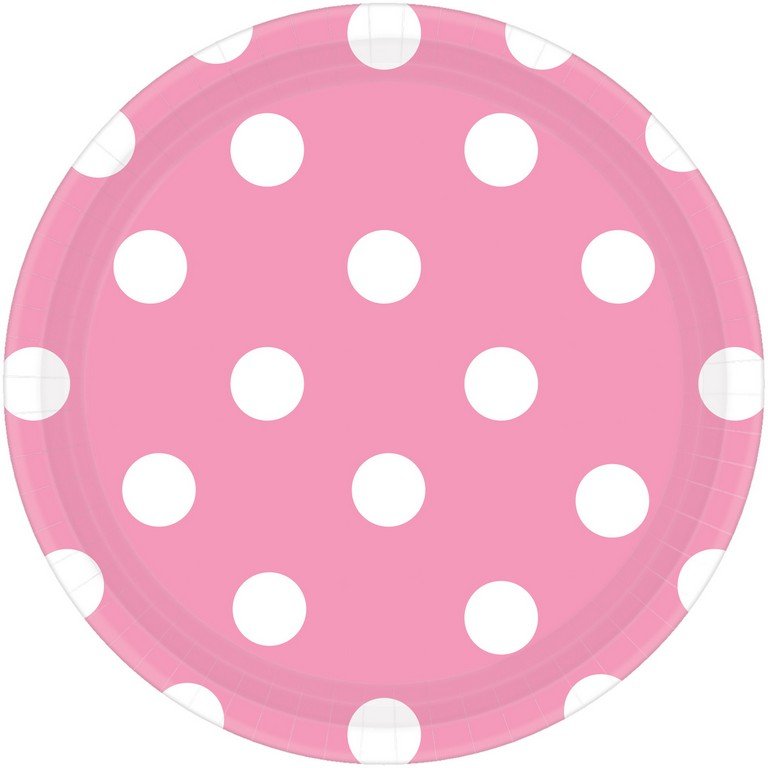 Dots Round Paper Plates New Pink 17cm - 8Pk