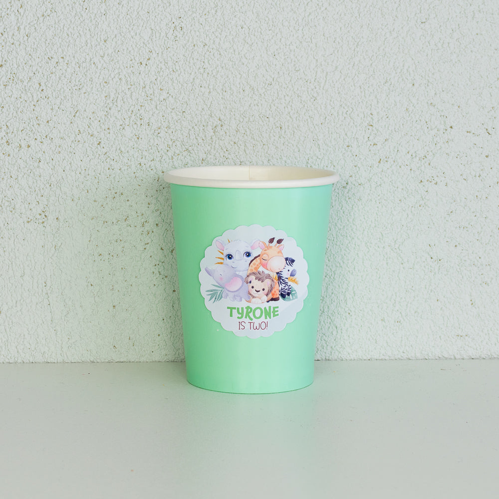 Personalised Safari Cup Stickers - 12 per sheet