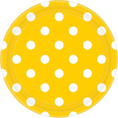 Dots Round Paper Plates Yellow Sunshine 17cm - 8Pk