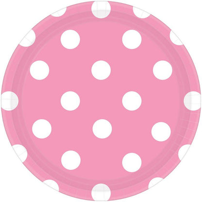 Dots Round Paper Plates New Pink 17cm - 8Pk